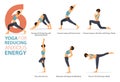 6 Yoga poses or asana posture for workout in reducing anxious energy concept. Women exercising for body stretching. Fitness.