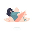 Flat vector illustration of a woman in the Boat pose. Modern female plus size character.
