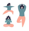 Set of vector illustrations of meditating women in yoga position.
