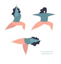 Set of vector illustration of a cute yogi women in the Warrior poses.