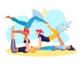 Yoga online banner vector illustration. Woman man people at sport training, website poster for pregnant person and