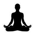 Yoga padmasana silhouette icon. Lotus pose isolated on white background.