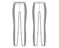 Yoga pants technical fashion illustration with elastic waistband, side panels, training slim, casual knit trousers. Flat