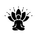 Yoga Person in Pose Lotus Silhouette Icon. Spiritual Energy Meditation Relax Pictogram. Meditate Relaxation Asana