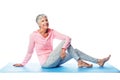 Yoga portrait, senior and woman in studio isolated on a white background. Zen chakra, pilates fitness and retired Royalty Free Stock Photo