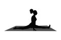 Yoga pose female silhouette. Longitudinal twine. Vector black and white isolated illustration.