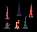 Yoga pose headstand silhouettes set. Vector color