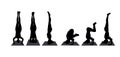 Yoga pose headstand silhouettes set. vector isolated