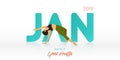 Yoga Pose For January Banner. Yoga Routine Header For Calendar Template. Month Of Good Health Concept. Vector Illustration.
