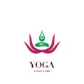 Yoga pose with lotus flower on the background logo, icon abstract design vector illustration template