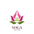 Yoga pose with lotus flower on the background logo, icon abstrac