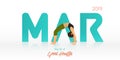 Yoga Pose For March Banner. Yoga Routine Header For Calendar Template. Month Of Good Health Concept. Vector Illustration.