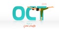 Yoga Pose For October Banner. Yoga Routine Header For Calendar Template. Month Of Good Health Concept. Vector Illustration.