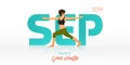 Yoga Pose For September Banner. Yoga Routine Header For Calendar Template. Month Of Good Health Concept. Vector Illustration.