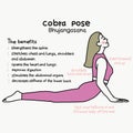 Cobra pose yoga pose and benefits cartoon illustration