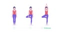 Yoga pose. Vrikshasana. Tree pose - exercise step by step. Vector