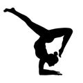 Yoga pose, woman handstand silhouette, vector outline portrait, gymnast figure, black and white contour drawing Royalty Free Stock Photo