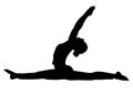 Yoga pose, woman to do the splits silhouette, vector outline portrait, gymnast figure, black and white contour outline Royalty Free Stock Photo