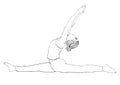 Yoga pose, woman to do the splits, vector coloring drawing portrait. Cartoon girl is engaged in gymnastics. Contour