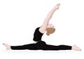 Yoga pose, woman to do the splits, vector multicolored drawing portrait. Cartoon girl is engaged in gymnastics. Isolated