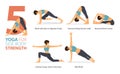 5 Yoga poses or asana posture for workout in side body strength concept. Women exercising for body stretching.