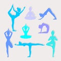 Yoga poses. Asanas. Female silhouette. Vector illustration. Royalty Free Stock Photo