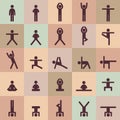 Yoga poses asanas icons set. Vector illustrations. For logo yoga branding. Yoga people infographics. Royalty Free Stock Photo