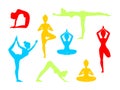 Yoga poses. Asanas. Vector illustration. Set of isolated silhouette. Royalty Free Stock Photo