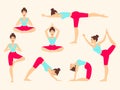 Yoga poses. Asanas. Vector illustration. Set of isolated silhouette. Royalty Free Stock Photo