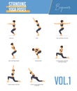 Yoga poses for concept of balancing and standing poses in flat design style. Strong Woman exercising for body stretching. Vector.