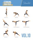 Yoga poses for concept of balancing and standing poses in flat design style. Strong Woman exercising for body stretching. Vector.