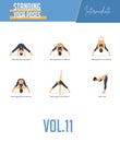 Yoga poses for concept of balancing and standing poses in flat design style. Strong Woman exercising for body stretching. Vector.