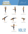 Yoga poses for concept of balancing and standing poses in flat design style. Strong Woman exercising for body stretching. Vector.