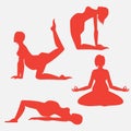 Yoga poses for pregnant women, future mother, healthy lifestyle exercises set, baby care, motherhood and fitness silhouette Royalty Free Stock Photo