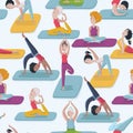 Yoga poses seamless pattern background
