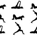 Seamless pattern lady yoga poses in cartoon shadow flat style. Meditation, pilates, mental health