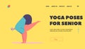Yoga Poses for Seniors Landing Page Template. Elderly Male Character Stand on Hands with Raised Legs in Yoga Asana Pose