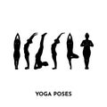 Yoga poses. Set of silhouettes of woman. Different asanas. Isolated stand girl in various positions. Vector icon for Royalty Free Stock Photo