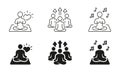 Yoga Poses Silhouette and Line Icons Set. Meditate And Relax Pictogram. Meditation, Balance, Calm Black Symbol Royalty Free Stock Photo