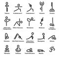 Yoga poses stylized line icon set