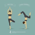 Yoga poses in two position. Vector.