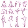 Yoga poses vector silhouettes, pilates fitness female exercises set Royalty Free Stock Photo