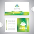 Yoga positions silhouettes with lotus flower. Business card template.