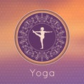 Yoga poster with floral ornament and yogi silhouette. Royalty Free Stock Photo