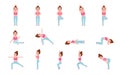 Yoga postures set vector illustration, flat design Royalty Free Stock Photo