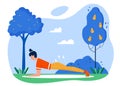 Yoga practice sport activity flat vector illustration, cartoon active girl character practicing yoga asana exercises in