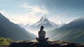 A yoga practicioner in a tranquil mountains ultra realistic illustration - Generative AI.