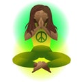 Yoga. Prayer. Pacific symbol of peace. Woman in Meditation lotus position, flat illustration. Relaxation cartoon girl