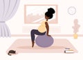 Yoga during pregnancy. African woman doing fitness exercises with fitball. Health care and sport concept. Beauty female