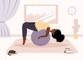 Yoga during pregnancy. African woman doing fitness exercises with fitball. Health care and sport concept. Beauty female